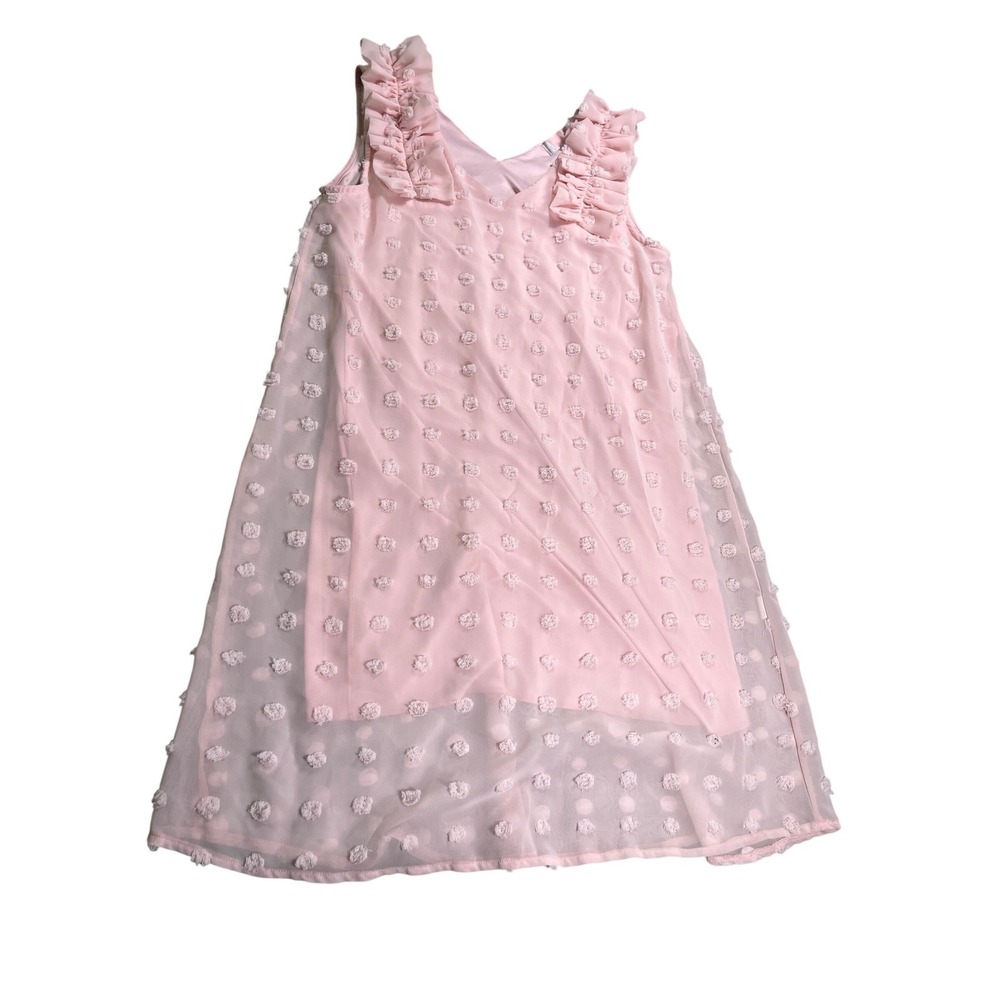 C+D+M Light Pink Swiss Dot‎ Shift Dress Women's Medium Sleeveless Ruffle